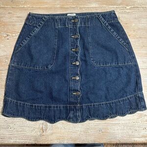 Joanie Denim Scallop Hem A Line Button-Front Mini Skirt Sz 12